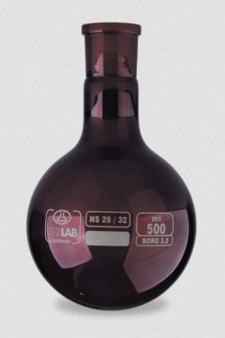 Round bottom flasks with standard ground joint, borosilicate glass 3.3, amber