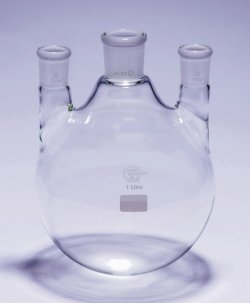 Round bottom flasks with three necks, NS joints, parallel arms, Pyrex®