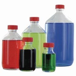 Narrow-mouth bottles, Glass, clear or amber, PTFE-lined screw caps