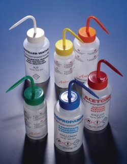 Safety venting wash bottles, printed, wide-mouth, LDPE