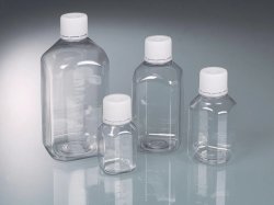 Laboratory bottle with tamper-proof closure, PET sterile