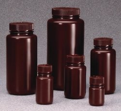 Wide-mouth bottle Nalgene™ Economy, HDPE, with screw cap, PP, brown